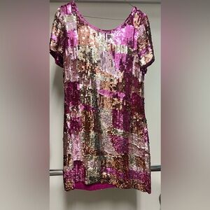Antik Batik Pink & Gold Sequin Shift Dress